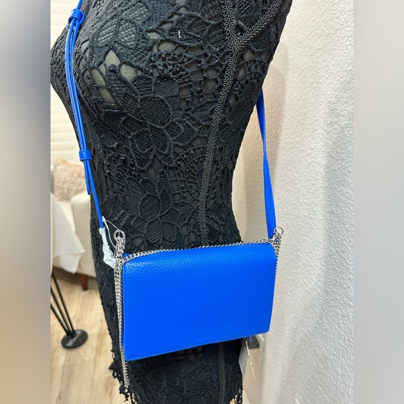 NWT AllSaints Fetch Leather Blue Wallet on Chain silver chain - Picture 8 of 8